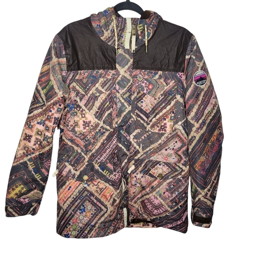 Burton Fremont Ski Snowboarding Quilted Hooded Print Jacket Women Size Medium